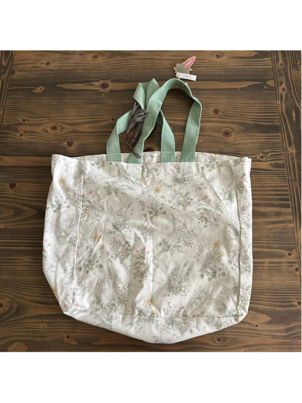 Gardeners Eden Bunny Floral Tote Bag NWT Cotton Reusable Shopping Bag